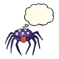 cartoon gross halloween spider with thought bubble