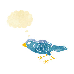 cartoon garden bird with thought bubble