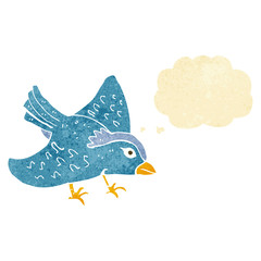 cartoon garden bird with thought bubble