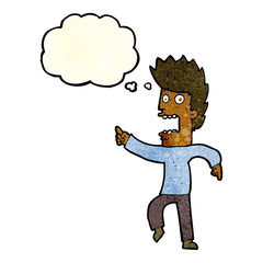 cartoon terrified man with thought bubble