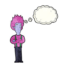 cartoon vampire man with thought bubble