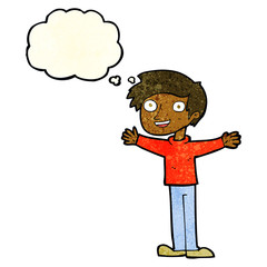 cartoon enthusiastic man with thought bubble