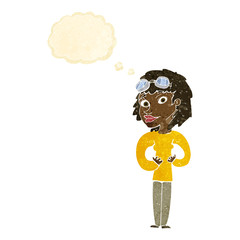 cartoon aviator woman with thought bubble
