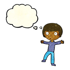 cartoon startled boy with thought bubble