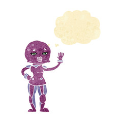 cartoon female astronaut with thought bubble