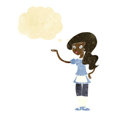 cartoon waitress with thought bubble