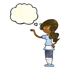 cartoon waitress with thought bubble