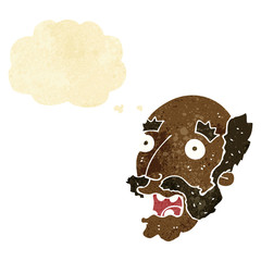 cartoon shocked old man with thought bubble