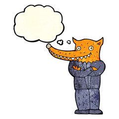 cartoon fox man with thought bubble