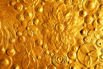 Golden flowers surface background, gold background, painting.