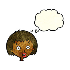 cartoon shocked woman with thought bubble