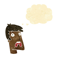 cartoon shocked man with thought bubble