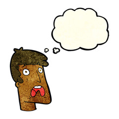 cartoon shocked man with thought bubble