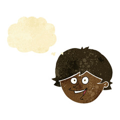 cartoon happy boy face with thought bubble