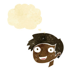 cartoon happy boy face with thought bubble