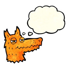cartoon smug fox face with thought bubble