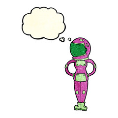 cartoon female astronaut with thought bubble