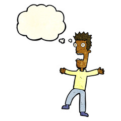 cartoon terrified man with thought bubble