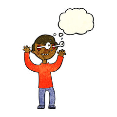 cartoon man with popping out eyes with thought bubble