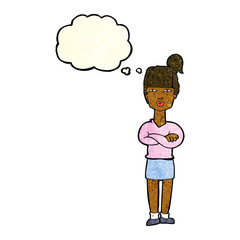 cartoon annoyed woman with thought bubble