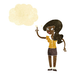 cartoon pretty woman with idea with thought bubble