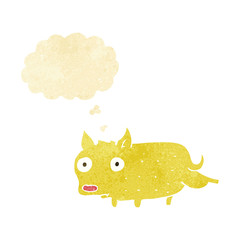 cartoon little dog cocking leg with thought bubble