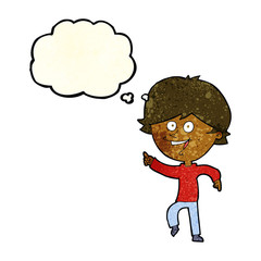 Obraz na płótnie Canvas cartoon happy pointing man with thought bubble