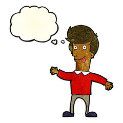 cartoon man sticking out tongue with thought bubble