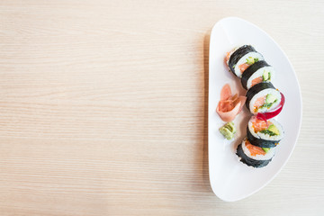 Top of view sushi roll