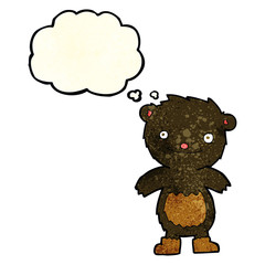 cartoon teddy black bear wearing boots with thought bubble