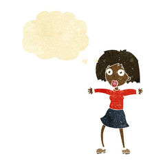 cartoon surprised woman with thought bubble