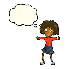 cartoon surprised woman with thought bubble