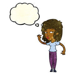 cartoon pretty woman waving with thought bubble