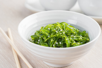 Seaweed salad in bowl, Japanese cuisine