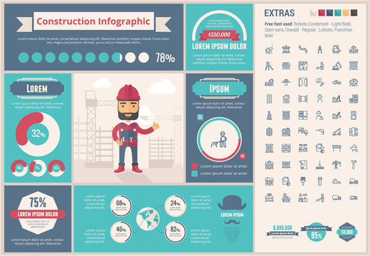 Constraction flat design Infographic Template