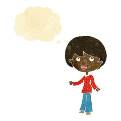 cartoon woman thinking with thought bubble