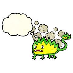 cartoon little fire demon with thought bubble