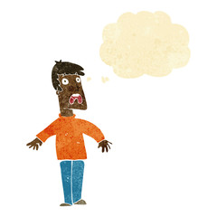 cartoon terrified man with thought bubble