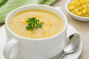 Corn soup in bowl