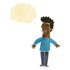 cartoon stressed man with thought bubble