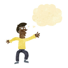 cartoon reaching man with thought bubble
