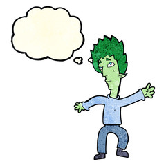 cartoon vampire man with thought bubble