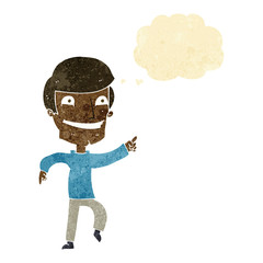 Obraz na płótnie Canvas cartoon happy man pointing with thought bubble