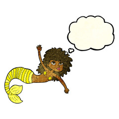 cartoon pretty mermaid with thought bubble