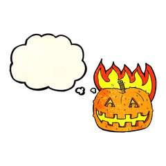 cartoon pumpkin with thought bubble