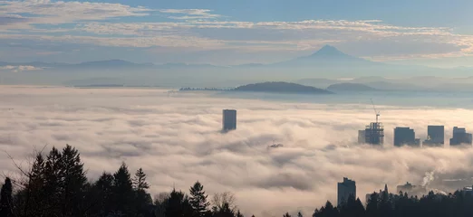 Fotobehang Portland Cityscape Covered in Morning Fog © David Gn