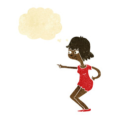 Obraz na płótnie Canvas cartoon girl pointing with thought bubble