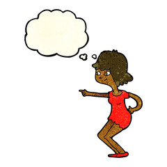 cartoon girl pointing with thought bubble