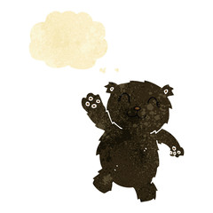 cartoon waving black bear with thought bubble