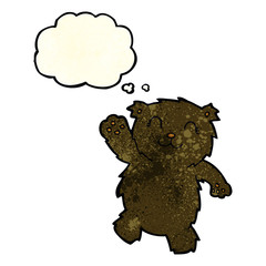 cartoon waving black bear with thought bubble